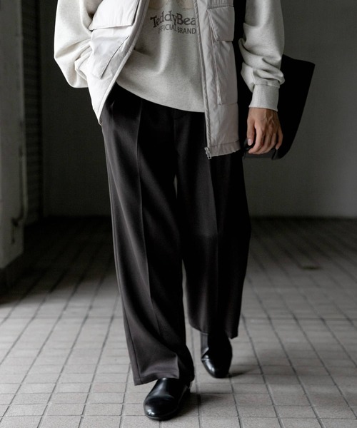 セール】『セットアップ対応』ウールライクダブルタックワイドパンツ