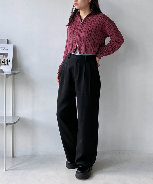 AS KNOW AS plus(アズノゥアズプラス)の「◇ダブルジップ ワンポイント胸刺繍 ストーンウォッシュカーディガン(カーディガン/ボレロ・レディース・レッド/ブラック/ネイビー・FREE)」の9枚目の写真