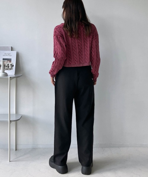 AS KNOW AS plus(アズノゥアズプラス)の「◇ダブルジップ ワンポイント胸刺繍 ストーンウォッシュカーディガン(カーディガン/ボレロ・レディース・レッド/ブラック/ネイビー・FREE)」の11枚目の写真
