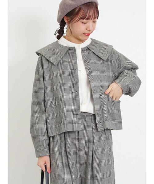 Samansa Mos2（サマンサ モスモス）の「綿麻ショートジャケット（ノーカラージャケット・レディース・キナリ/ブラック/ボルドー/チャコールグレー・F）」の5枚目の写真