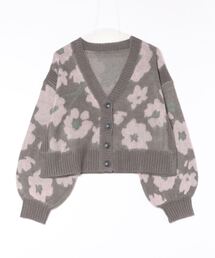 花柄ジャガード起毛ニットショート丈カーディガン