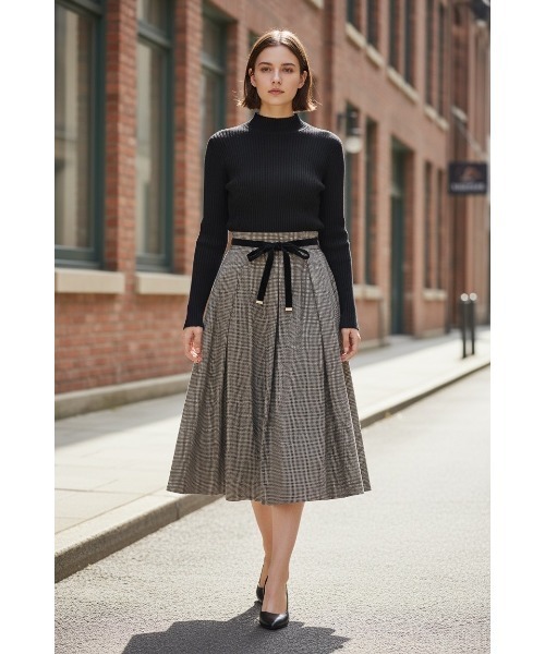 SWINGLE(スウィングル)の「ベロアリボンベルト付きタックフレアスカート(スカート・レディース・ミント/ブラック系その他5/ブラック/ブラウン系その他5/ブラウン系その他・SMALL/MEDIUM)」の3枚目の写真