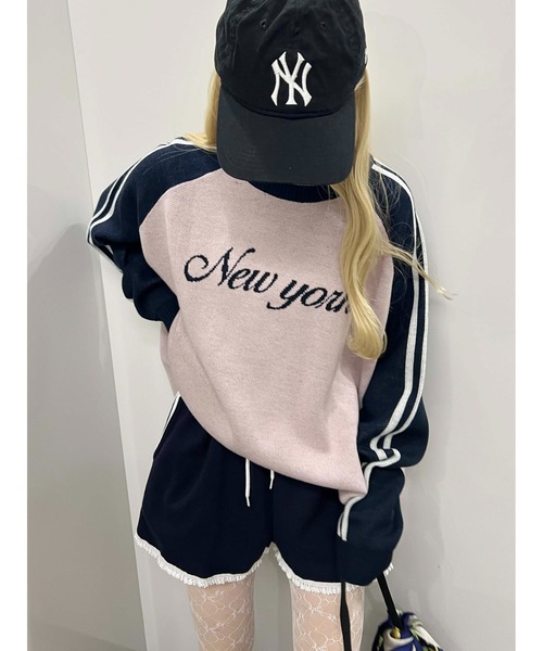 WC（ダブル シー）の「2ラインジャガードラグランビッグニット（ニット/セーター・レディース・ブラック/ピンク・FREE）」の6枚目の写真