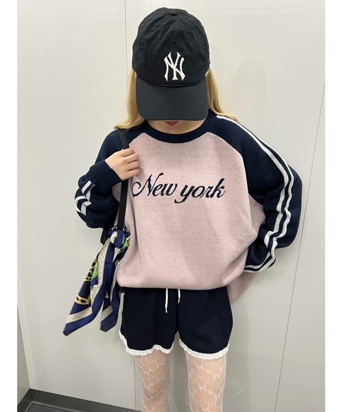 WC（ダブル シー）の「2ラインジャガードラグランビッグニット（ニット/セーター・レディース・ブラック/ピンク・FREE）」の5枚目の写真