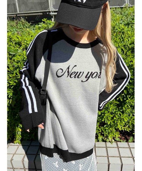 WC（ダブル シー）の「2ラインジャガードラグランビッグニット（ニット/セーター・レディース・ブラック/ピンク・FREE）」の12枚目の写真