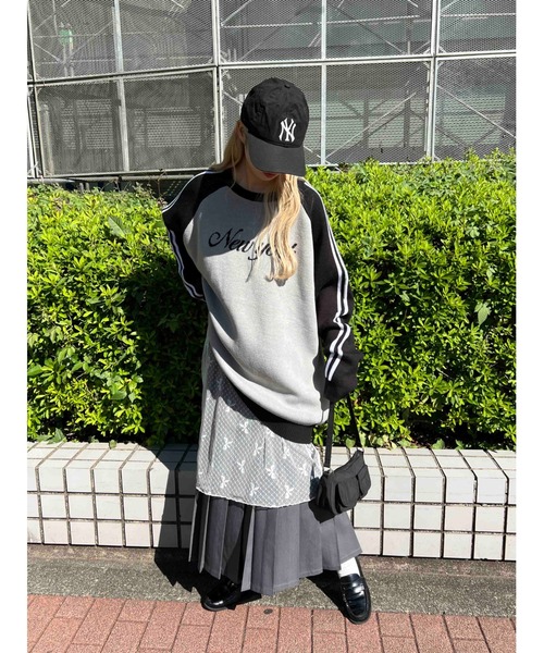 WC（ダブル シー）の「2ラインジャガードラグランビッグニット（ニット/セーター・レディース・ブラック/ピンク・FREE）」の9枚目の写真