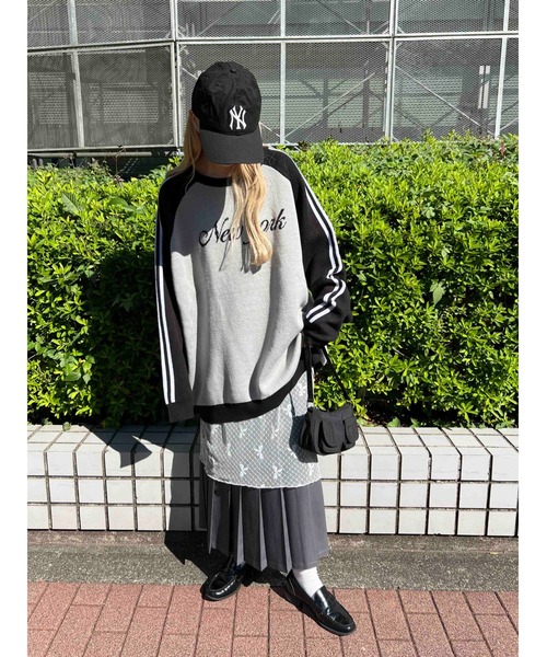 WC（ダブル シー）の「2ラインジャガードラグランビッグニット（ニット/セーター・レディース・ブラック/ピンク・FREE）」の8枚目の写真