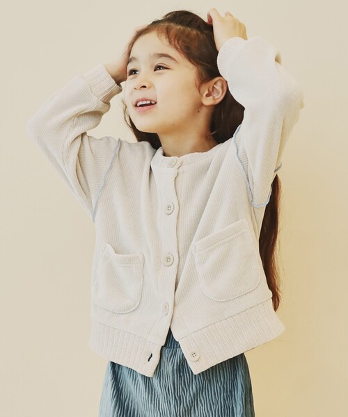 THE SHOP TK （ザ ショップ ティーケー ）の「◆【100－160/親子リンク】カットモールカーディガン/洗濯機OK（カーディガン/ボレロ・キッズ・アイボリー/グリーン/ネイビー・14/13/12/11/10/16/15 ）」の2枚目の写真