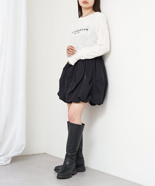 RAY CASSIN（レイカズン）の「レースプリントシアーロングTシャツ（Tシャツ/カットソー・レディース・ブラック/アイボリー/レッド/ブラウン・FREE）」の5枚目の写真