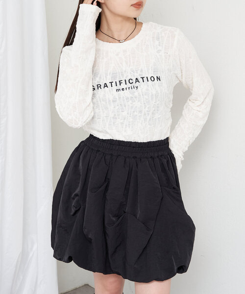 RAY CASSIN（レイカズン）の「レースプリントシアーロングTシャツ（Tシャツ/カットソー・レディース・ブラック/アイボリー/レッド/ブラウン・FREE）」の6枚目の写真