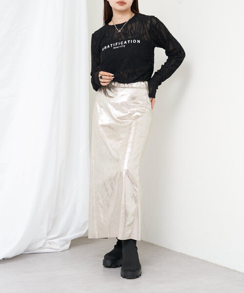 RAY CASSIN（レイカズン）の「レースプリントシアーロングTシャツ（Tシャツ/カットソー・レディース・ブラック/アイボリー/レッド/ブラウン・FREE）」の20枚目の写真