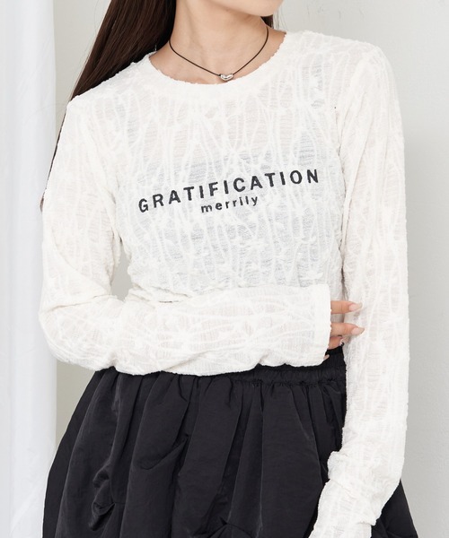 RAY CASSIN（レイカズン）の「レースプリントシアーロングTシャツ（Tシャツ/カットソー・レディース・ブラック/アイボリー/レッド/ブラウン・FREE）」の2枚目の写真