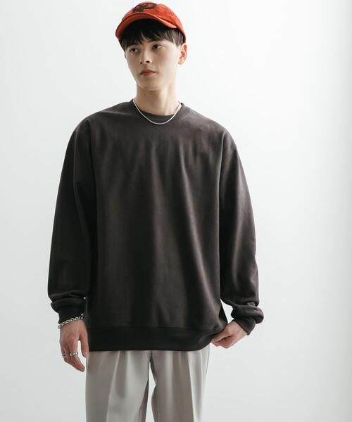 セール】フェイクスエードクルーネックスウェット（スウェット