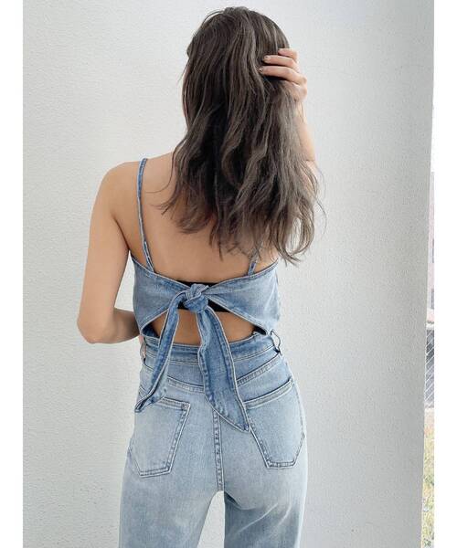 GYDA(ジェイダ)の「BACKリボンデニムロンパース(ワンピース・レディース・インディゴブルー/ライトブルー/ブラック・SMALL/MEDIUM/X-SMALL)」の13枚目の写真