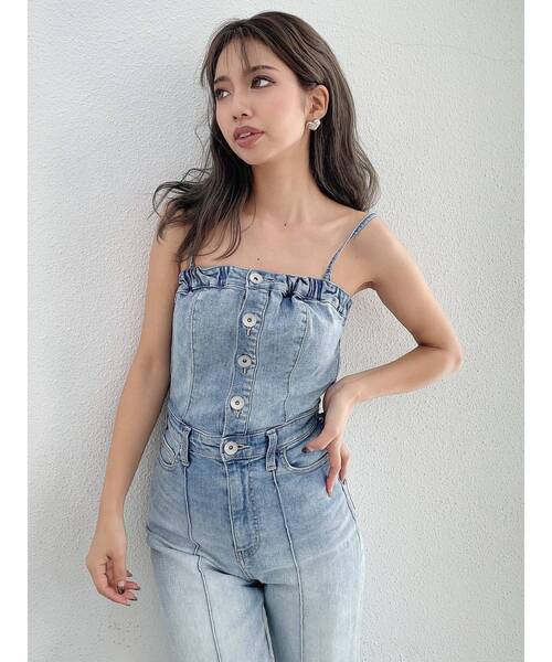 GYDA(ジェイダ)の「BACKリボンデニムロンパース(ワンピース・レディース・インディゴブルー/ライトブルー/ブラック・SMALL/MEDIUM/X-SMALL)」の14枚目の写真