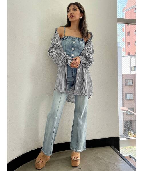 GYDA(ジェイダ)の「BACKリボンデニムロンパース(ワンピース・レディース・インディゴブルー/ライトブルー/ブラック・SMALL/MEDIUM/X-SMALL)」の15枚目の写真