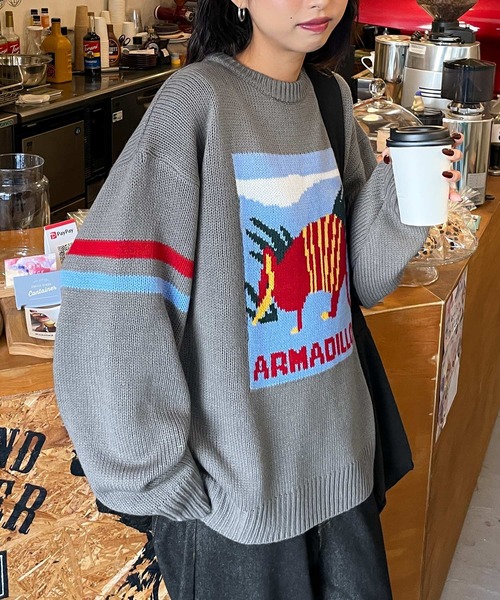 Chillfar（チルファー）の「ロゴジャガードライン入りニット（ニット/セーター・レディース・ネイビー/アイボリー/グレー・FREE）」の3枚目の写真