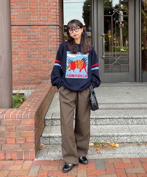 Chillfar（チルファー）の「ロゴジャガードライン入りニット（ニット/セーター・レディース・ネイビー/アイボリー/グレー・FREE）」の13枚目の写真