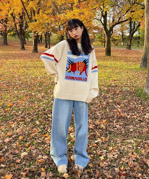 Chillfar（チルファー）の「ロゴジャガードライン入りニット（ニット/セーター・レディース・ネイビー/アイボリー/グレー・FREE）」の10枚目の写真