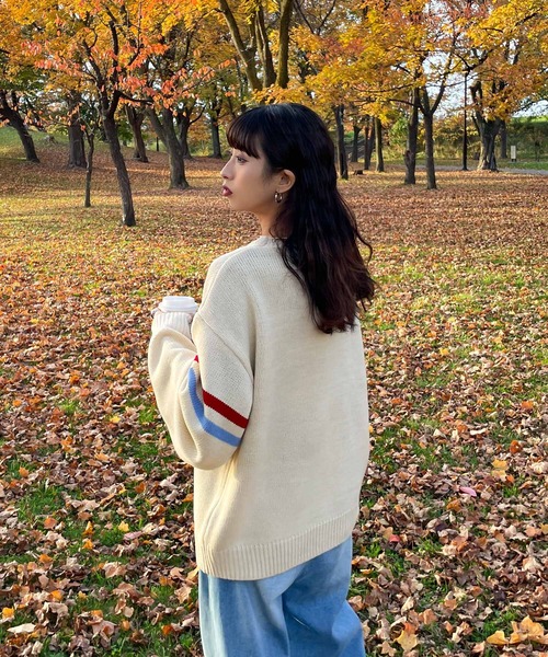 Chillfar（チルファー）の「ロゴジャガードライン入りニット（ニット/セーター・レディース・ネイビー/アイボリー/グレー・FREE）」の12枚目の写真