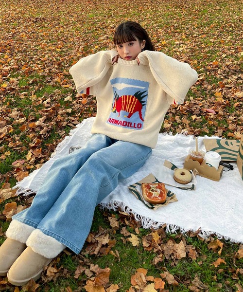 Chillfar（チルファー）の「ロゴジャガードライン入りニット（ニット/セーター・レディース・ネイビー/アイボリー/グレー・FREE）」の9枚目の写真