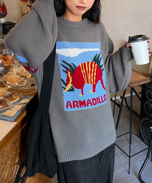 Chillfar（チルファー）の「ロゴジャガードライン入りニット（ニット/セーター・レディース・ネイビー/アイボリー/グレー・FREE）」の14枚目の写真