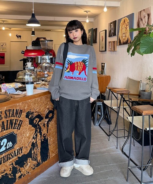 Chillfar（チルファー）の「ロゴジャガードライン入りニット（ニット/セーター・レディース・ネイビー/アイボリー/グレー・FREE）」の20枚目の写真