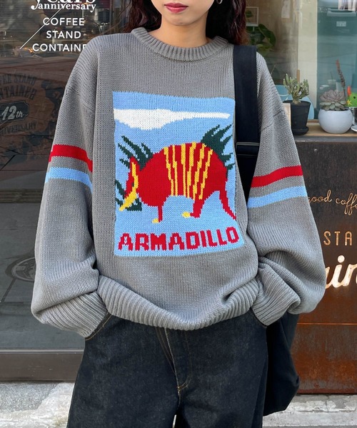 Chillfar（チルファー）の「ロゴジャガードライン入りニット（ニット/セーター・レディース・ネイビー/アイボリー/グレー・FREE）」の15枚目の写真