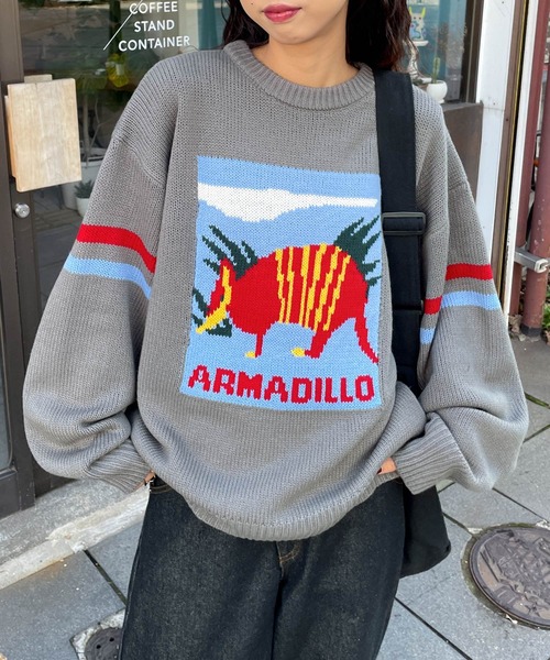 Chillfar（チルファー）の「ロゴジャガードライン入りニット（ニット/セーター・レディース・ネイビー/アイボリー/グレー・FREE）」の16枚目の写真