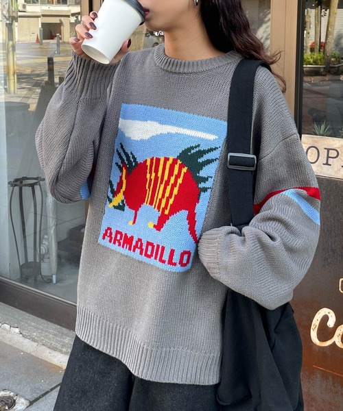 Chillfar（チルファー）の「ロゴジャガードライン入りニット（ニット/セーター・レディース・ネイビー/アイボリー/グレー・FREE）」の17枚目の写真