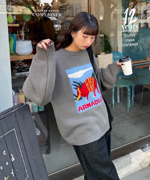 Chillfar（チルファー）の「ロゴジャガードライン入りニット（ニット/セーター・レディース・ネイビー/アイボリー/グレー・FREE）」の22枚目の写真