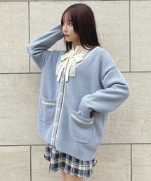 ラメモールライン腰丈ニットカーディガン/fint