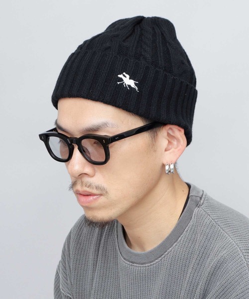 セール】POLO刺繍 ケーブル編み ニットワッチ（ニット帽