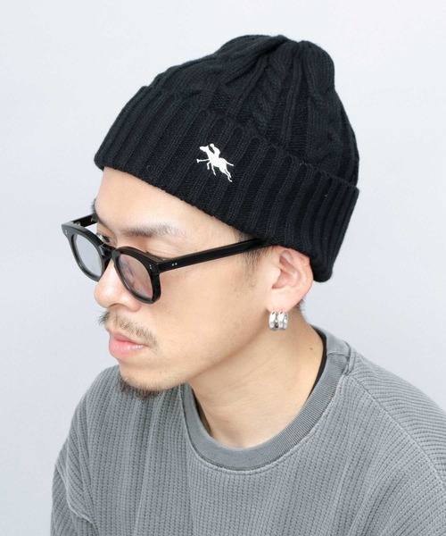 セール】POLO刺繍 ケーブル編み ニットワッチ（ニット帽
