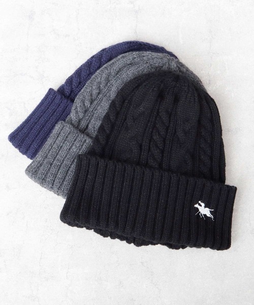 セール】POLO刺繍 ケーブル編み ニットワッチ（ニット帽