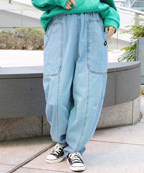 チチカカ（チチカカ）の「デニム切替テーパードパンツ（デニムパンツ・レディース・インディゴブルー/ネイビー/ブルー・FREE）」の8枚目の写真