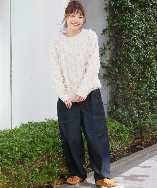 チチカカ（チチカカ）の「デニム切替テーパードパンツ（デニムパンツ・レディース・インディゴブルー/ネイビー/ブルー・FREE）」の5枚目の写真