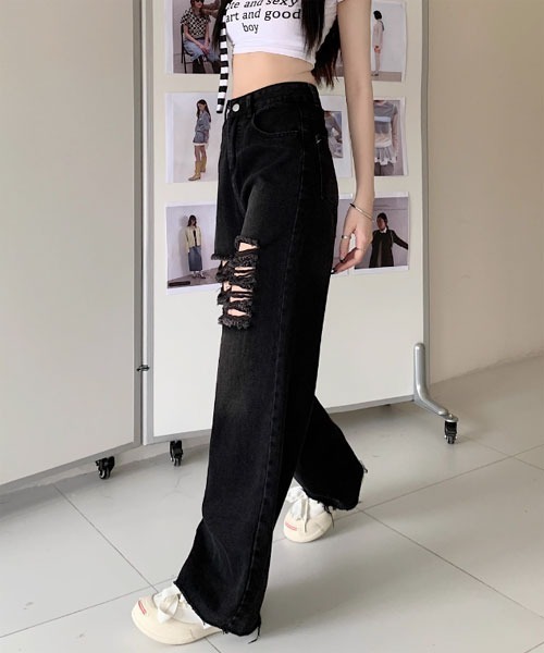 Mayree（メイリー）の「【Mayree】ヴィンテージ ダメージ加工 デニムパンツ（デニムパンツ・レディース・ブラック・SMALL/MEDIUM/LARGE）」の3枚目の写真