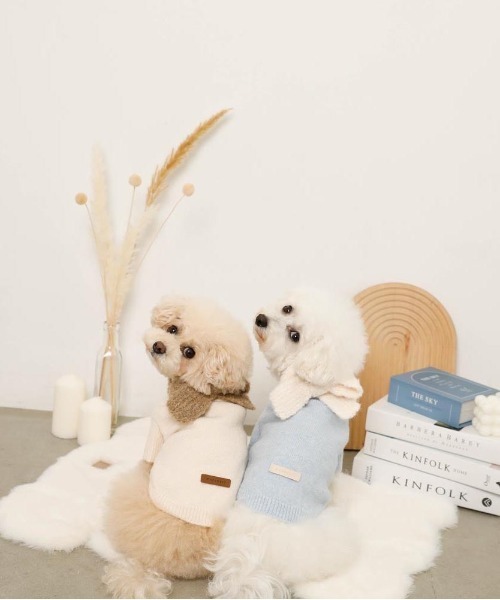 moncheri（モンシェリ）の「リボンマフラー付きニットトップス（ペットウェア・レディース・ブルー/アイボリー・S/M/L/XL）」の5枚目の写真