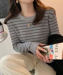 裏起毛ボーダーニット