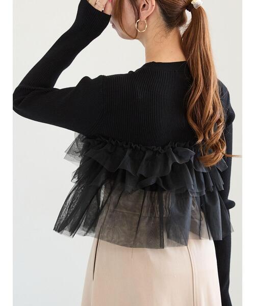 Te chichi（テチチ）の「チュールフリルリブニット（ニット/セーター・レディース・チャコールグレー/グレー/ブラック・F）」の2枚目の写真