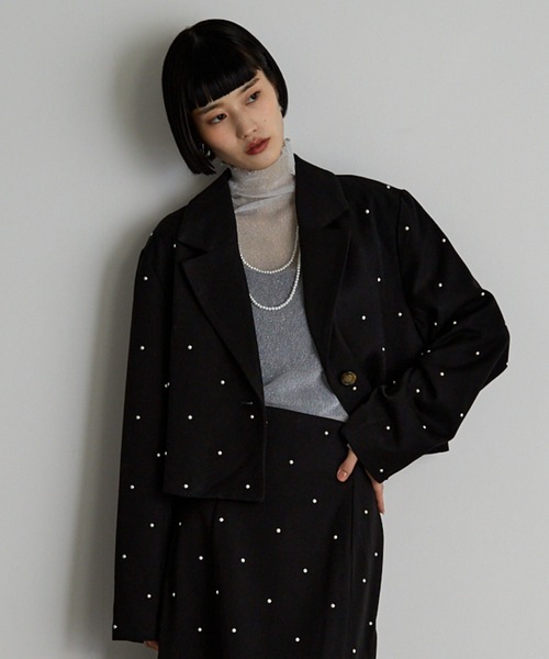 Trish(トリッシュ)の「パールショートテーラージャケット(テーラードジャケット・レディース・チャコールグレー/ブラック・MEDIUM)」の11枚目の写真
