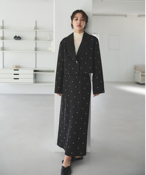Trish(トリッシュ)の「パールショートテーラージャケット(テーラードジャケット・レディース・チャコールグレー/ブラック・MEDIUM)」の8枚目の写真