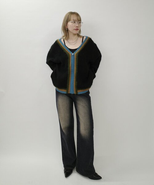 WHO'S WHO gallery(フーズフーギャラリー)の「※2サイズ【UNISEX/ユニセックス】KOOK'ラインモヘアジップカーディガン(カーディガン/ボレロ・レディース・パープル/ブラック・MEDIUM)」の8枚目の写真