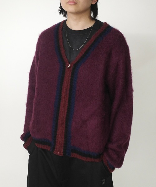 WHO'S WHO gallery(フーズフーギャラリー)の「※2サイズ【UNISEX/ユニセックス】KOOK'ラインモヘアジップカーディガン(カーディガン/ボレロ・レディース・パープル/ブラック・MEDIUM)」の1枚目の写真