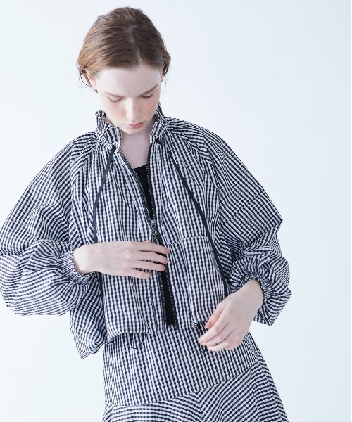 セール】プリーツギンガムチェックバルーンブルゾン（ブルゾン