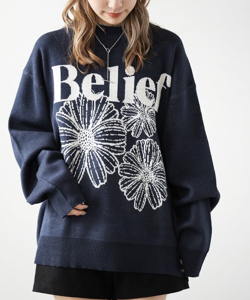 セール】SUGGESTION/サジェッション フラワージャガードクルーニット