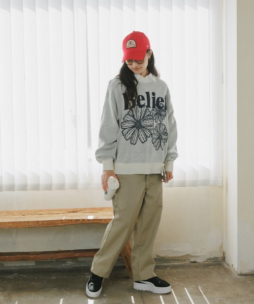 セール】SUGGESTION/サジェッション フラワージャガードクルーニット