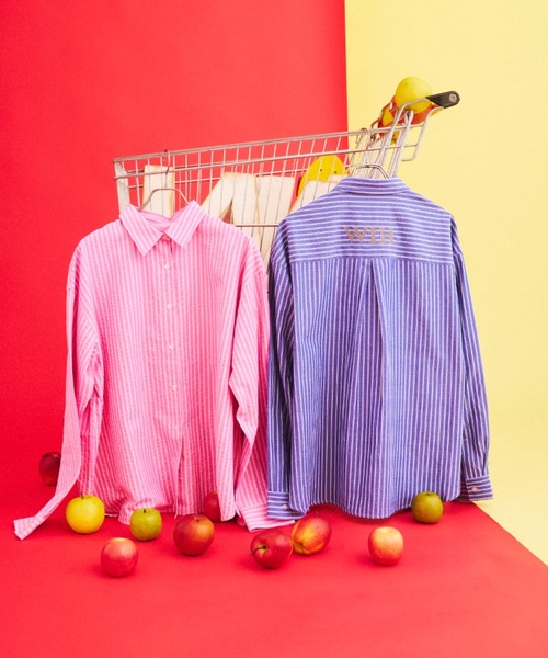 What Is Heart（ワットイズハート）の「men's like basic long sleeve shirt - メンズライクベーシックシャツ -（シャツ/ブラウス・レディース・ピンク/ネイビー・MEDIUM/SMALL）」の16枚目の写真