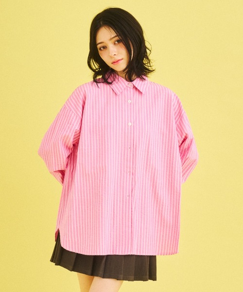 What Is Heart（ワットイズハート）の「men's like basic long sleeve shirt - メンズライクベーシックシャツ -（シャツ/ブラウス・レディース・ピンク/ネイビー・MEDIUM/SMALL）」の18枚目の写真
